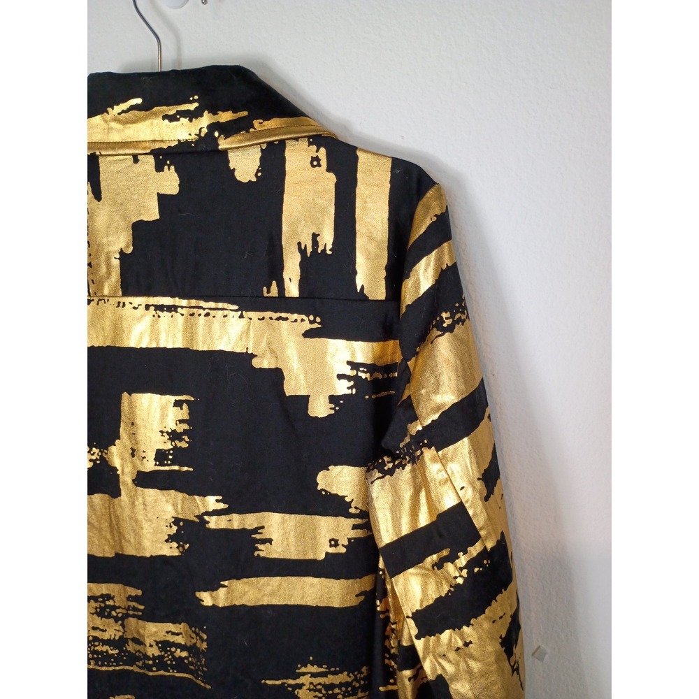Berek Women Black Gold Metallic Foil Brushstroke Longline Jacket Coat Blazer L - Picture 7 of 13